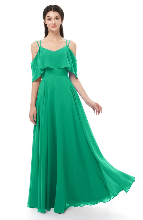 ColsBM Jamie Pepper Green Bridesmaid Dresses Floor Length Pleated V-neck Half Backless A-line Modern