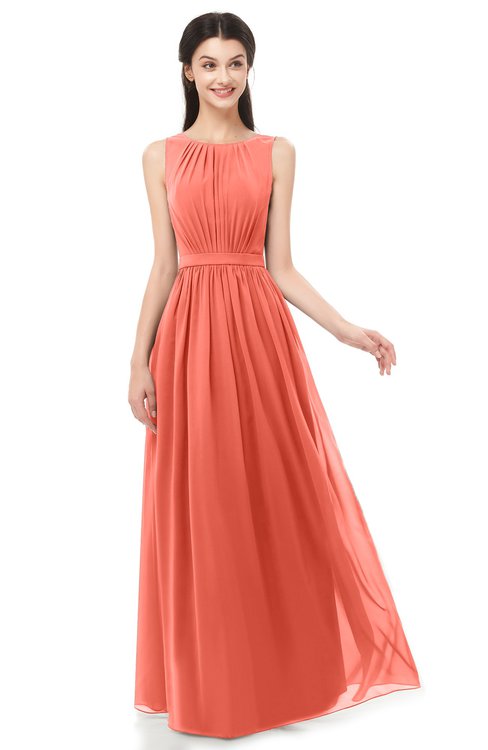 ColsBM Briar Fusion Coral Bridesmaid Dresses Sleeveless A-line Pleated Floor Length Elegant Bateau
