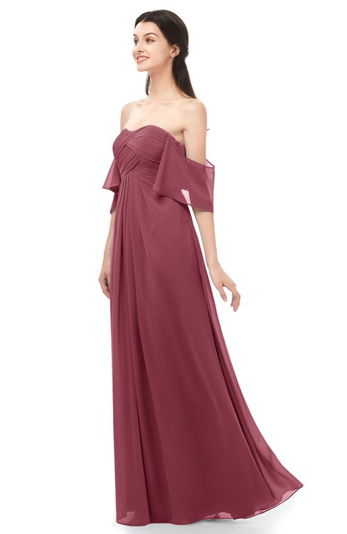 ColsBM Arden Wine Bridesmaid Dresses Ruching Floor Length A-line Off The Shoulder Backless Cute