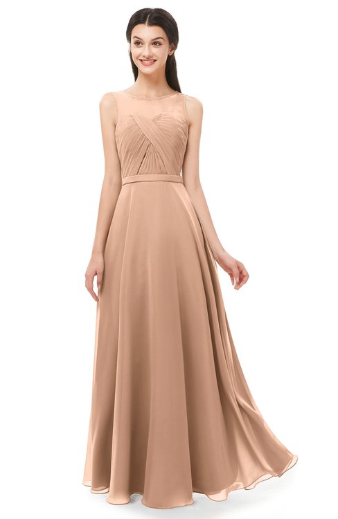 ColsBM Emery Almost Apricot Bridesmaid Dresses Bateau A-line Floor Length Simple Zip up Sash