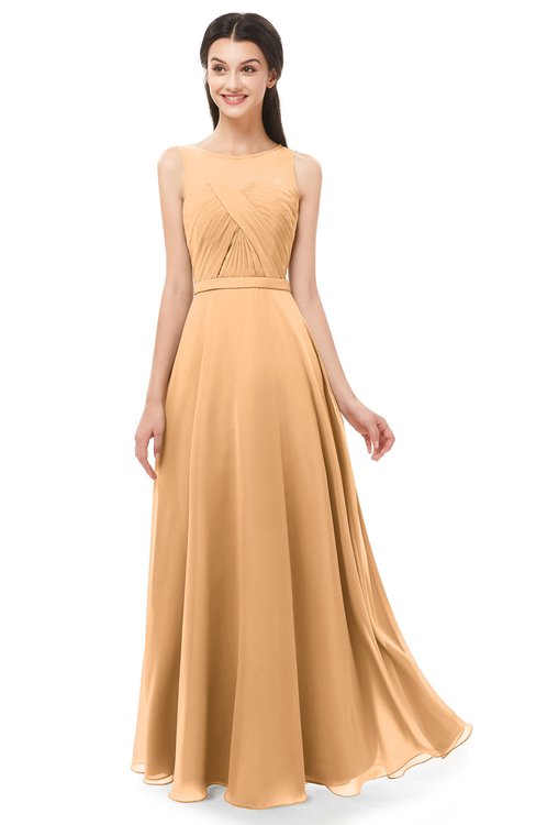 ColsBM Emery Apricot Bridesmaid Dresses Bateau A-line Floor Length Simple Zip up Sash