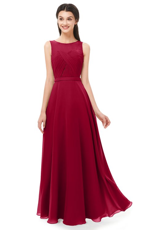 ColsBM Emery Dark Red Bridesmaid Dresses Bateau A-line Floor Length Simple Zip up Sash