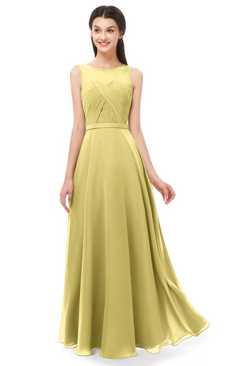 ColsBM Emery Misted Yellow Bridesmaid Dresses Bateau A-line Floor Length Simple Zip up Sash