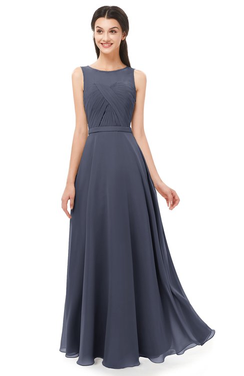 ColsBM Emery Nightshadow Blue Bridesmaid Dresses Bateau A-line Floor Length Simple Zip up Sash