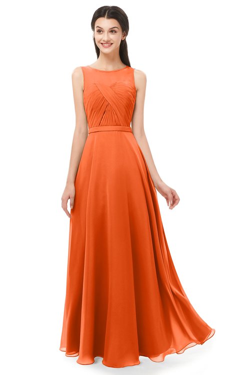 ColsBM Emery Tangerine Bridesmaid Dresses Bateau A-line Floor Length Simple Zip up Sash