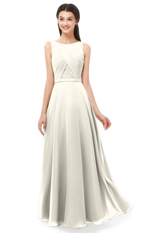 ColsBM Emery Whisper White Bridesmaid Dresses Bateau A-line Floor Length Simple Zip up Sash