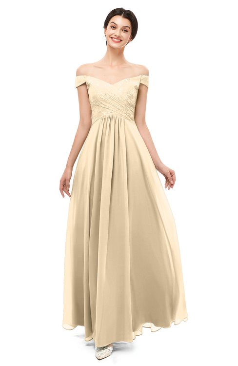 ColsBM Lilith Apricot Gelato Bridesmaid Dresses Off The Shoulder Pleated Short Sleeve Romantic Zip up A-line