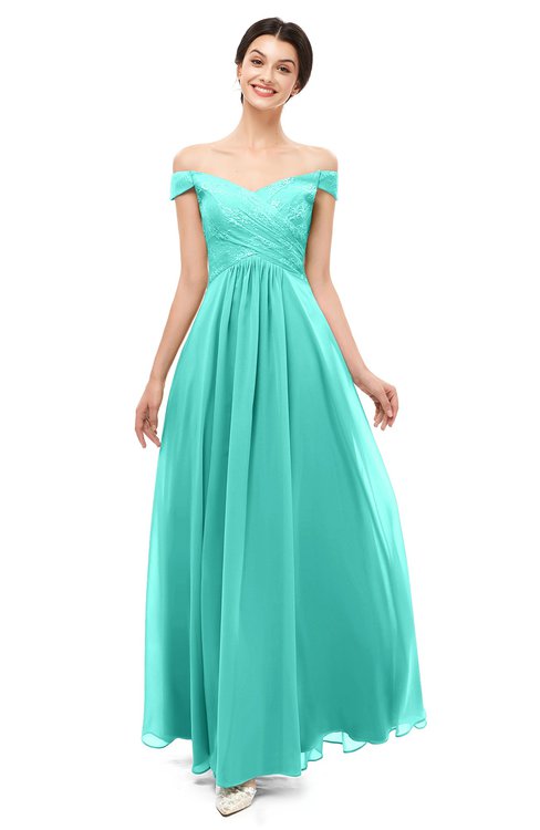 ColsBM Lilith Blue Turquoise Bridesmaid Dresses Off The Shoulder Pleated Short Sleeve Romantic Zip up A-line