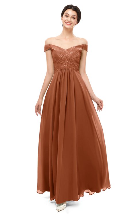 ColsBM Lilith Bombay Brown Bridesmaid Dresses Off The Shoulder Pleated Short Sleeve Romantic Zip up A-line