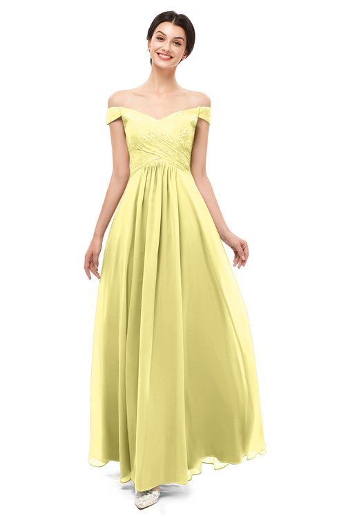 ColsBM Lilith Daffodil Bridesmaid Dresses Off The Shoulder Pleated Short Sleeve Romantic Zip up A-line