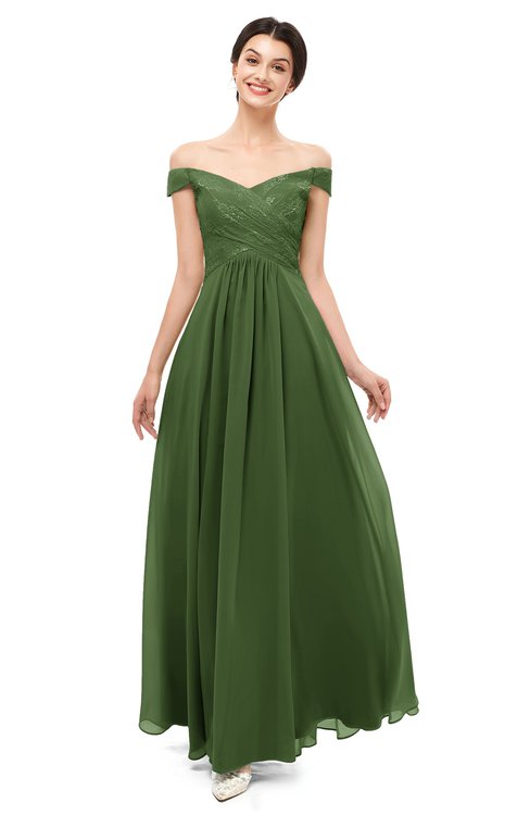 ColsBM Lilith Garden Green Bridesmaid Dresses Off The Shoulder Pleated Short Sleeve Romantic Zip up A-line