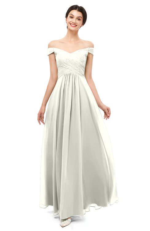 ColsBM Lilith Ivory Bridesmaid Dresses Off The Shoulder Pleated Short Sleeve Romantic Zip up A-line