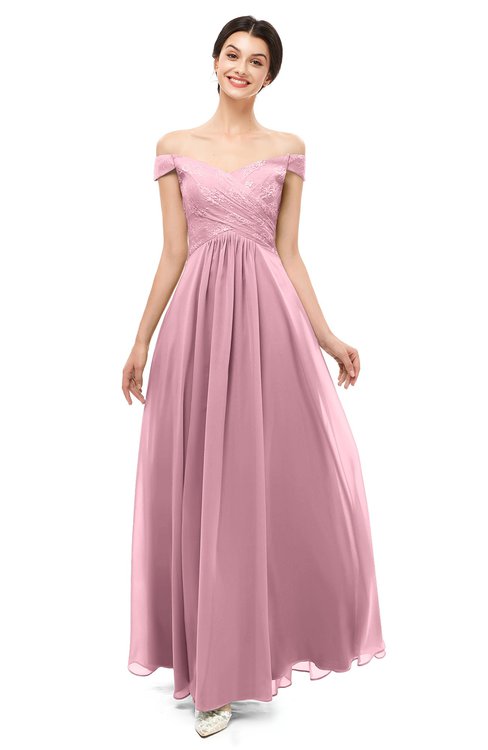 ColsBM Lilith Light Coral Bridesmaid Dresses Off The Shoulder Pleated Short Sleeve Romantic Zip up A-line