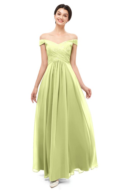 ColsBM Lilith Lime Sherbet Bridesmaid Dresses Off The Shoulder Pleated Short Sleeve Romantic Zip up A-line