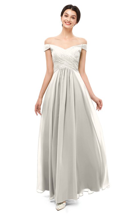 ColsBM Lilith Off White Bridesmaid Dresses Off The Shoulder Pleated Short Sleeve Romantic Zip up A-line