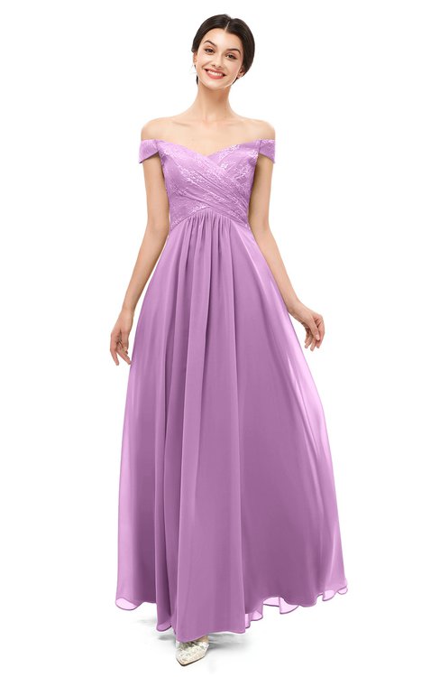 ColsBM Lilith Orchid Bridesmaid Dresses Off The Shoulder Pleated Short Sleeve Romantic Zip up A-line
