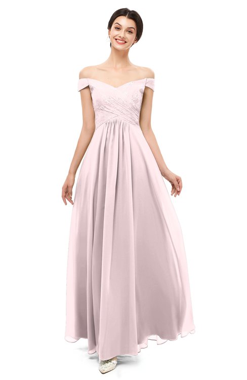 ColsBM Lilith Petal Pink Bridesmaid Dresses Off The Shoulder Pleated Short Sleeve Romantic Zip up A-line
