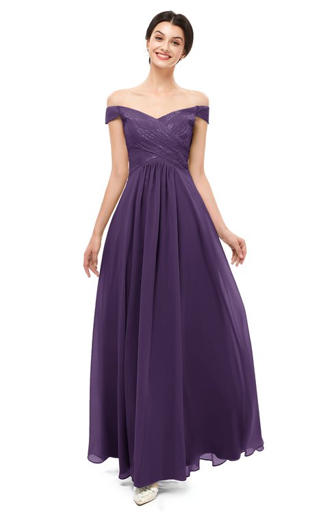 ColsBM Lilith Violet Bridesmaid Dresses Off The Shoulder Pleated Short Sleeve Romantic Zip up A-line