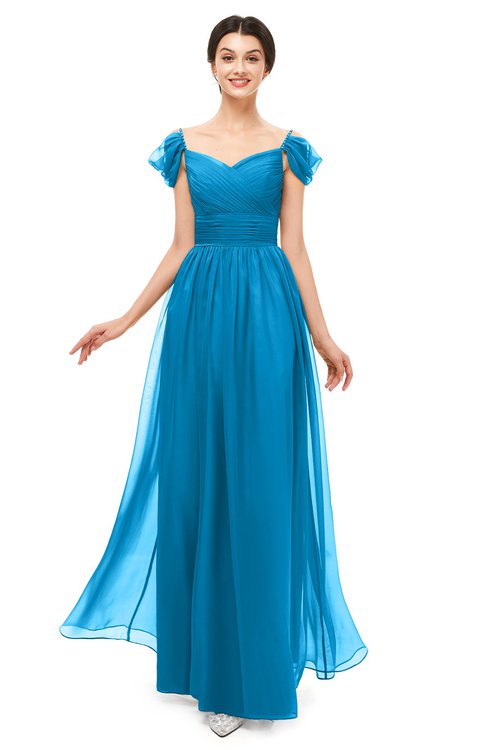Maid Of Honor Dresses Cornflower Blue color Floor Length Mature, Matron Bridesmaid  Gowns - ColorsBridesmaid