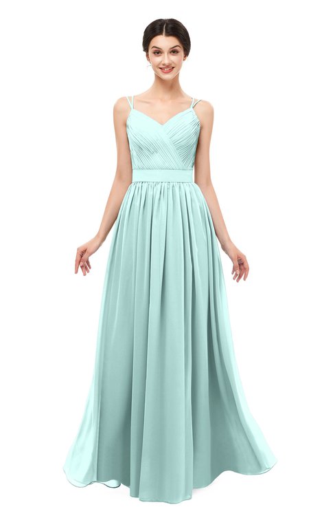 ColsBM Bryn Blue Glass Bridesmaid Dresses Floor Length Sash Sleeveless Simple A-line Criss-cross Straps
