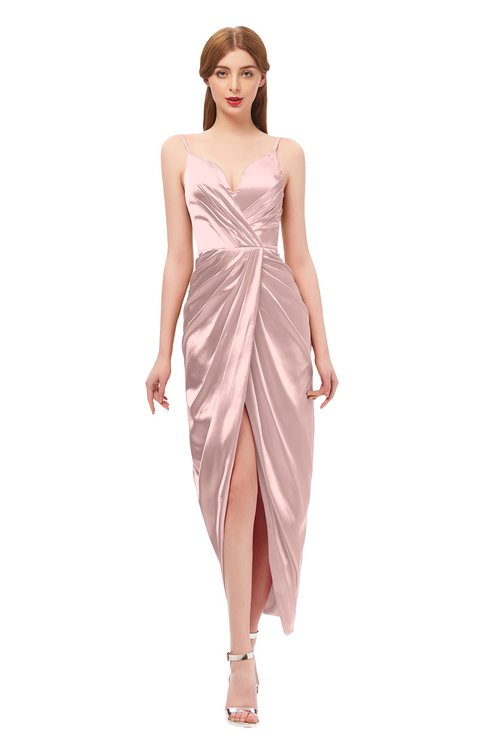 ColsBM Harlow Nectar Pink Bridesmaid Dresses Spaghetti Sleeveless Glamorous Hi-Lo Pleated Column