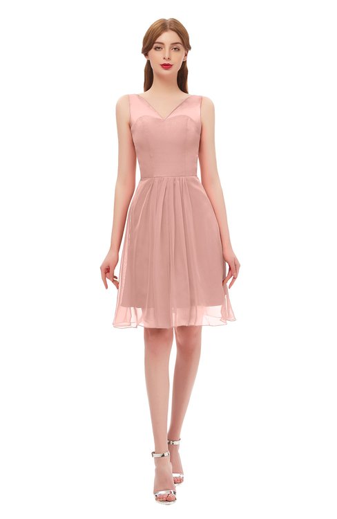 Bridesmaid Dresses UK Coral Almond color Beach/Destination Summer Rectangle  Gowns - ColorsBridesmaid