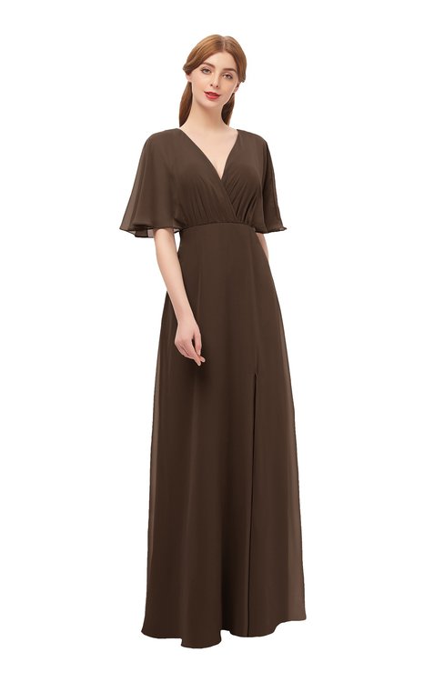 ColsBM Dusty Copper Bridesmaid Dresses Pleated Glamorous Zip up Short Sleeve Floor Length A-line