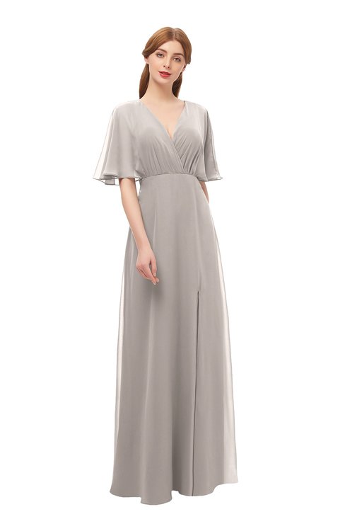ColsBM Dusty Fawn Bridesmaid Dresses Pleated Glamorous Zip up Short Sleeve Floor Length A-line