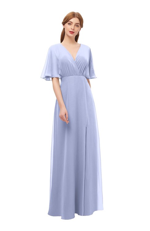ColsBM Dusty Lavender Bridesmaid Dresses Pleated Glamorous Zip up Short Sleeve Floor Length A-line