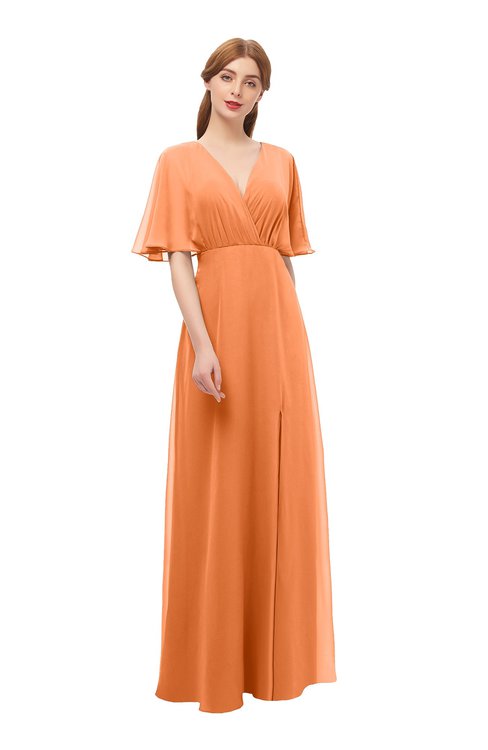 ColsBM Dusty Mango Bridesmaid Dresses Pleated Glamorous Zip up Short Sleeve Floor Length A-line