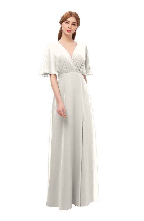 ColsBM Dusty Off White Bridesmaid Dresses Pleated Glamorous Zip up Short Sleeve Floor Length A-line