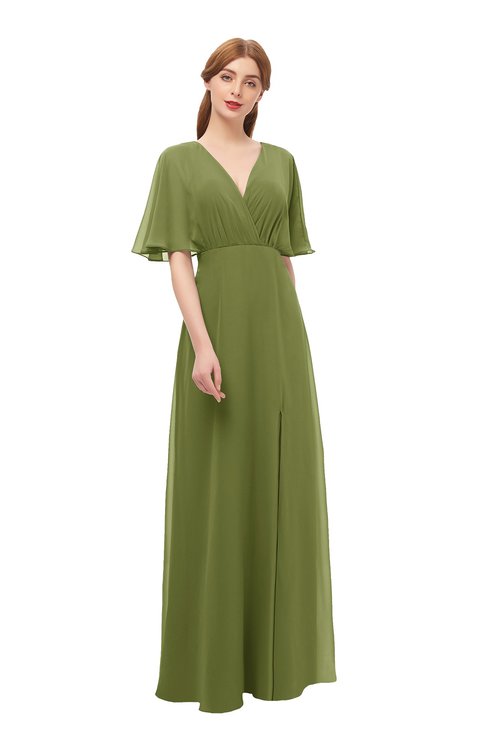green emerald velvet dress BABARONI V Neck Lace and Chiffon Dress with Long Sleeves Olive Green, Olive Green / US0 main image 1