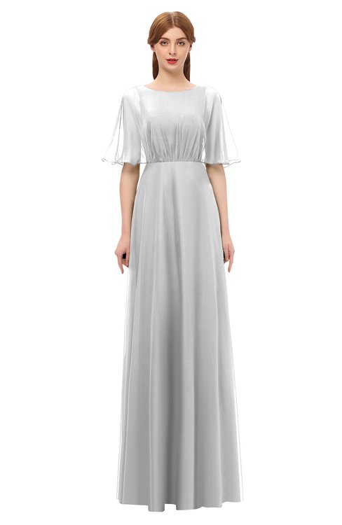 ColsBM Ricki Dove Grey Bridesmaid Dresses Floor Length Zipper Elbow Length Sleeve Glamorous Pleated Jewel