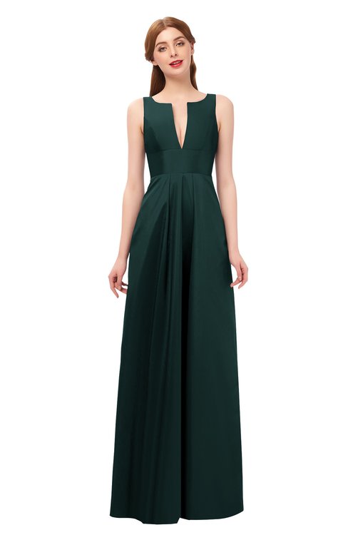 ColsBM Jayla Dark Green Bridesmaid Dresses Sleeveless Sexy Zipper V-neck Floor Length Pleated