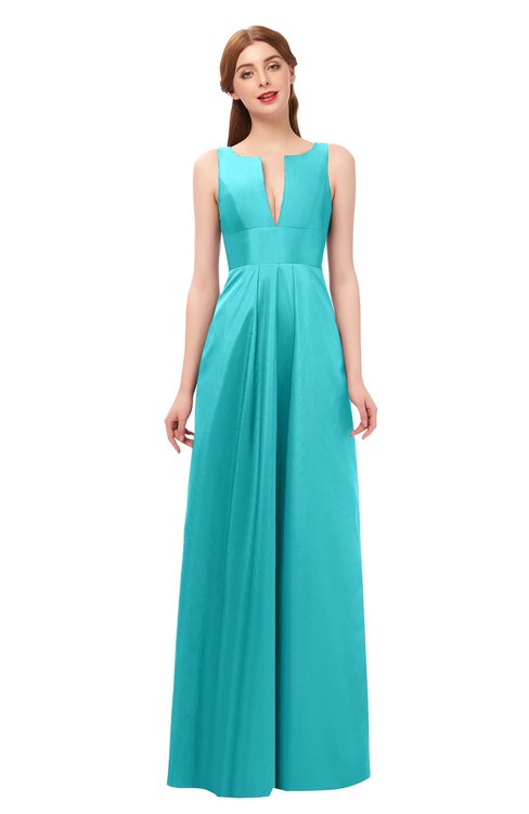 ColsBM Jayla Turquoise Bridesmaid Dresses Sleeveless Sexy Zipper V-neck Floor Length Pleated