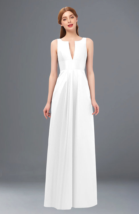 ColsBM Jayla White Bridesmaid Dresses Sleeveless Sexy Zipper V-neck Floor Length Pleated