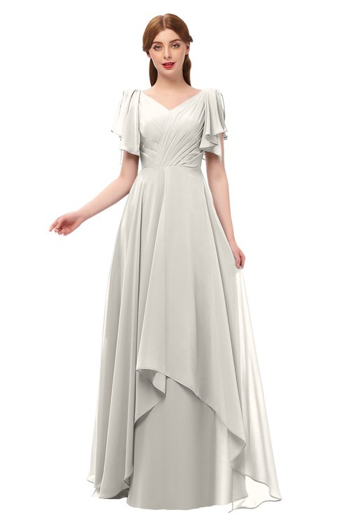 ColsBM Bailee Off White Bridesmaid Dresses Floor Length A-line Elegant Half Backless Short Sleeve V-neck
