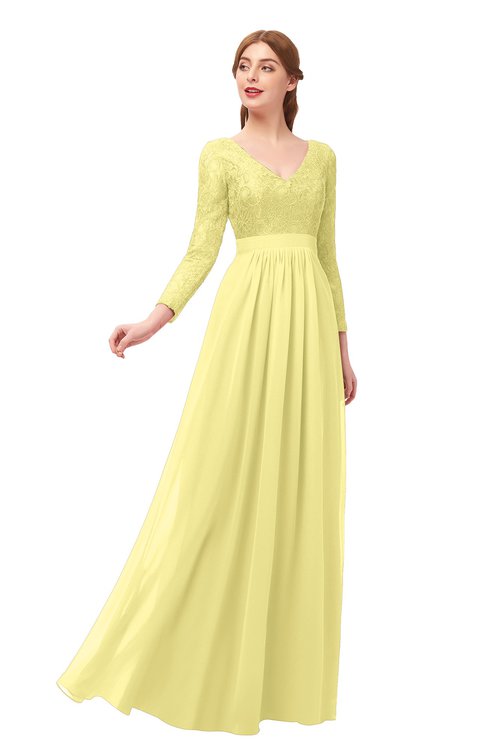 ColsBM Cyan Daffodil Bridesmaid Dresses Sexy A-line Long Sleeve V-neck Backless Floor Length