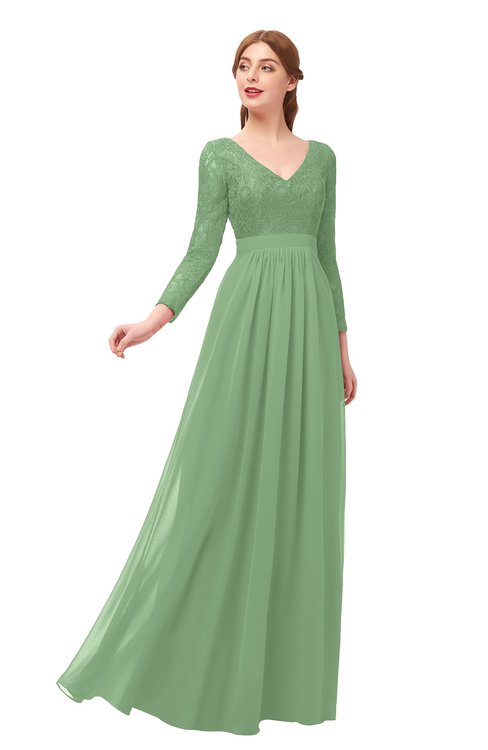 ColsBM Cyan Fair Green Bridesmaid Dresses Sexy A-line Long Sleeve V-neck Backless Floor Length