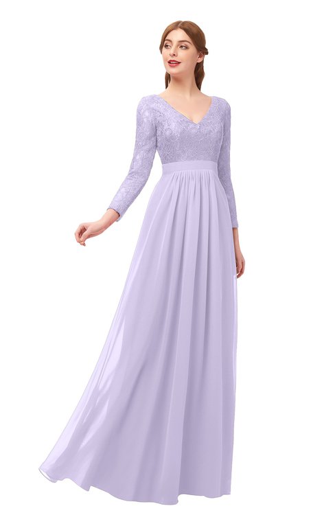 ColsBM Cyan Pastel Lilac Bridesmaid Dresses Sexy A-line Long Sleeve V-neck Backless Floor Length
