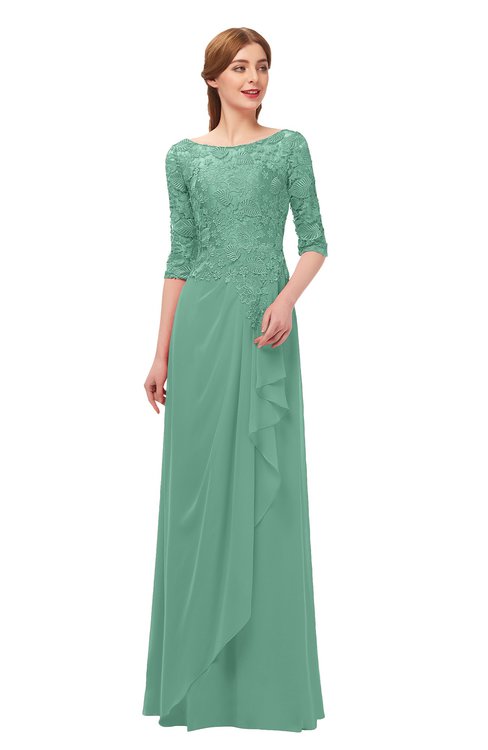 ColsBM Jody Beryl Green Bridesmaid Dresses Elbow Length Sleeve Simple A-line Floor Length Zipper Lace