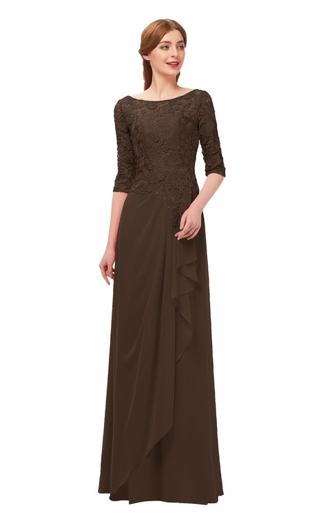 ColsBM Jody Copper Bridesmaid Dresses Elbow Length Sleeve Simple A-line Floor Length Zipper Lace