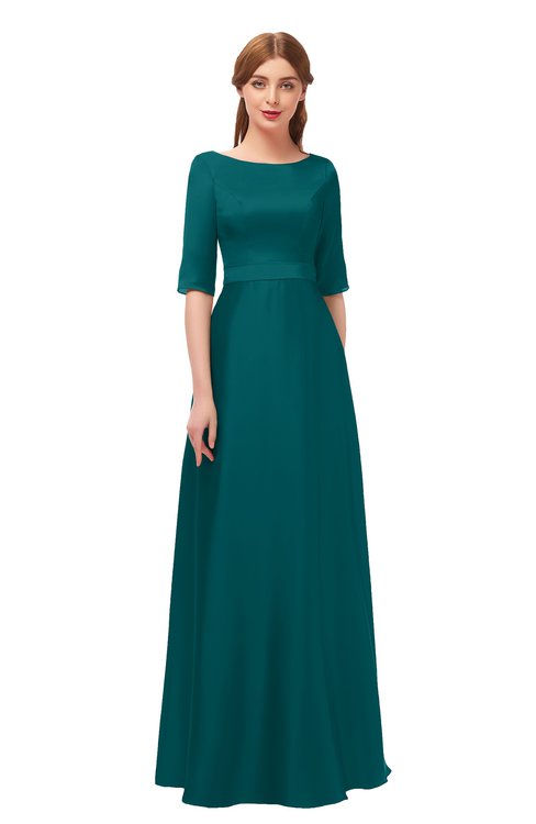 ColsBM Silver Blue Green Bridesmaid Dresses Mature Floor Length Boat Zip up Sash A-line