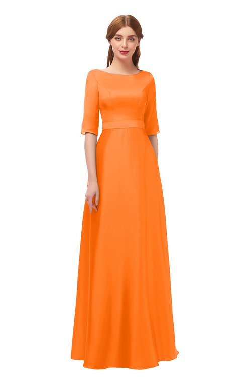 ColsBM Silver Orange Bridesmaid Dresses Mature Floor Length Boat Zip up Sash A-line
