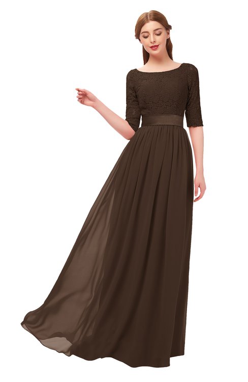 ColsBM Payton Copper Bridesmaid Dresses Sash A-line Modest Bateau Half Length Sleeve Zip up