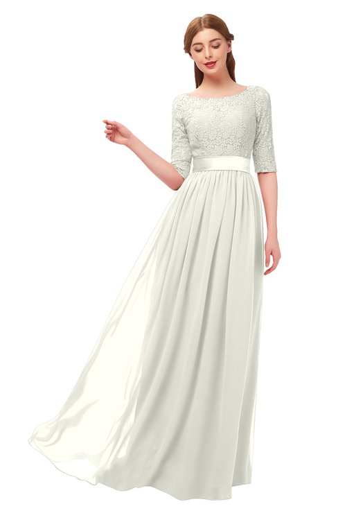 ColsBM Payton Cream Bridesmaid Dresses Sash A-line Modest Bateau Half Length Sleeve Zip up