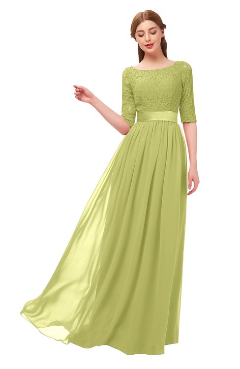ColsBM Payton Linden Green Bridesmaid Dresses Sash A-line Modest Bateau Half Length Sleeve Zip up