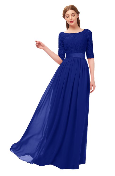ColsBM Payton Nautical Blue Bridesmaid Dresses Sash A-line Modest Bateau Half Length Sleeve Zip up