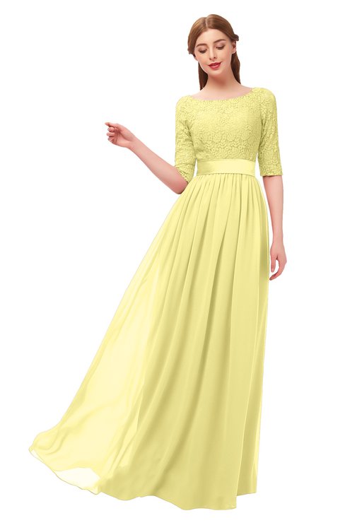 ColsBM Payton Pastel Yellow Bridesmaid Dresses Sash A-line Modest Bateau Half Length Sleeve Zip up