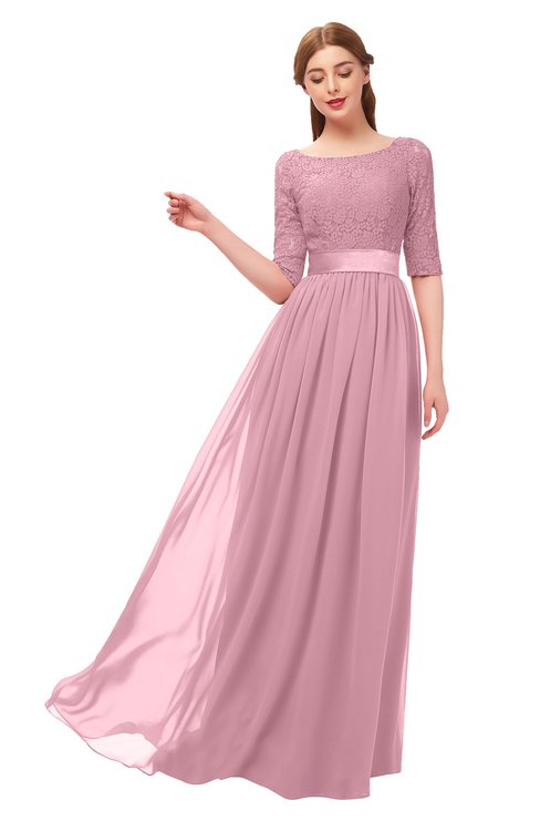 ColsBM Payton Rosebloom Bridesmaid Dresses Sash A-line Modest Bateau Half Length Sleeve Zip up